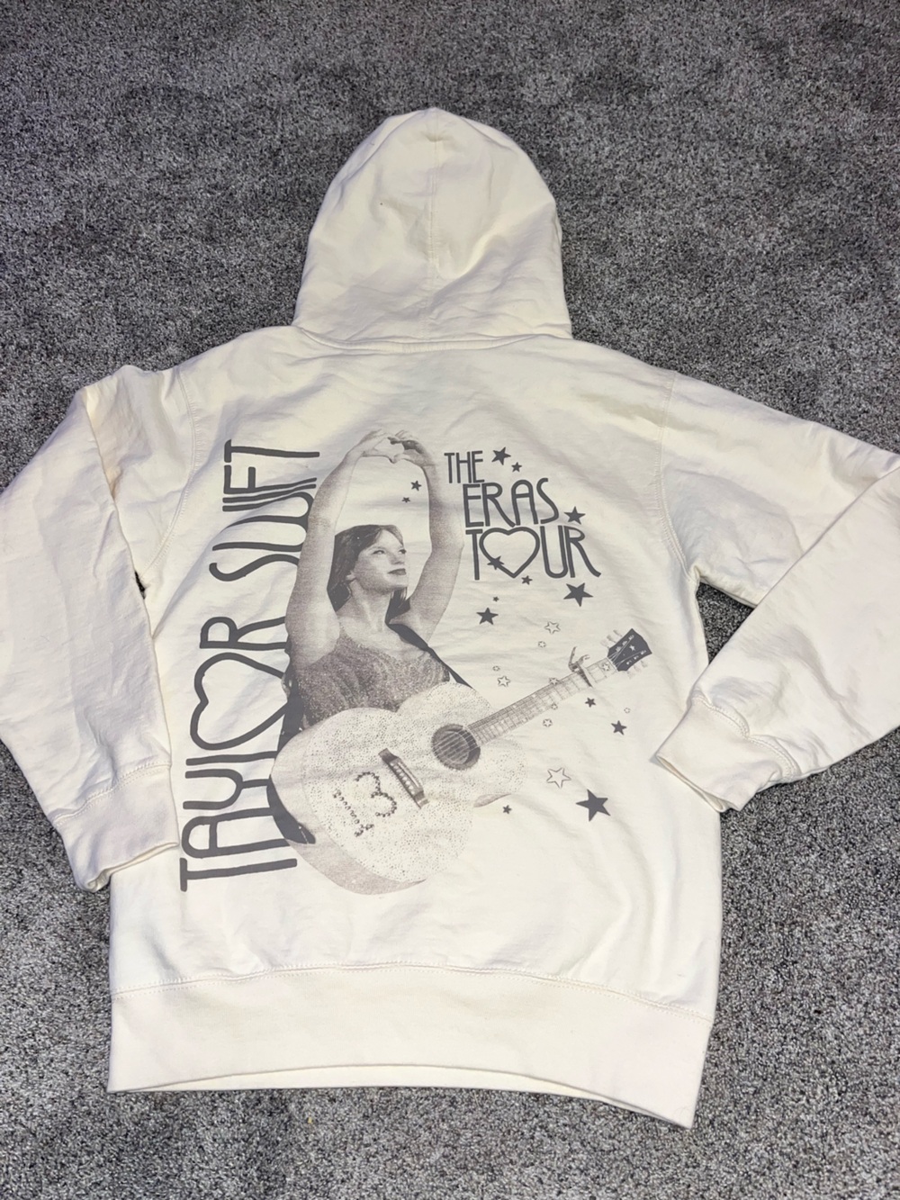 Taylor Swift THE ERAS TOUR OFFICIAL Hoodie Sweatshirt Size S Cream Euc